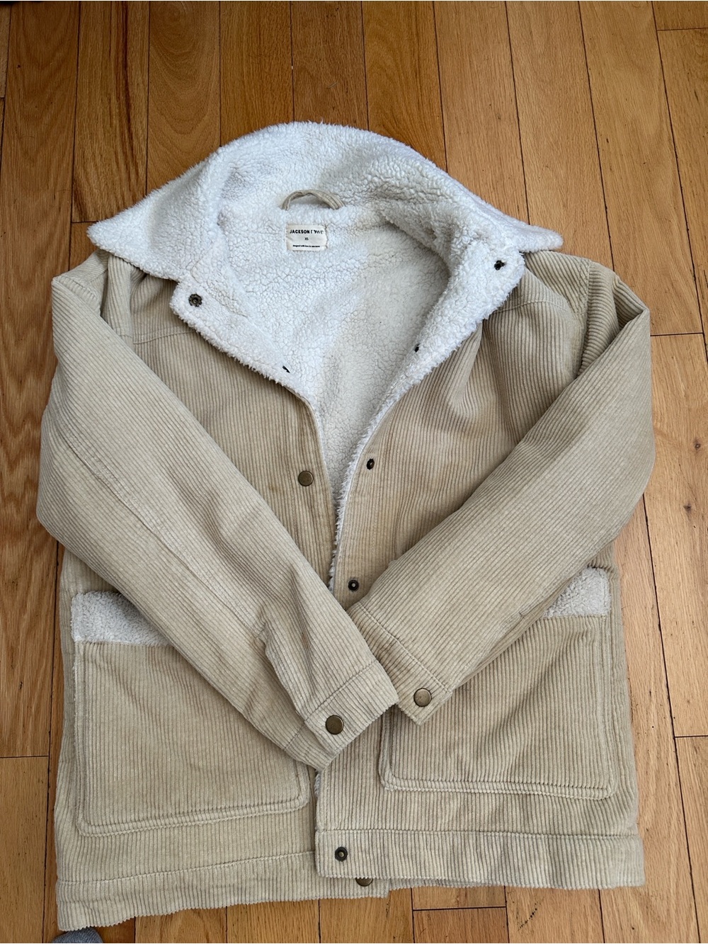Jackson Rowe Cream Corduroy Sherpa lined & trimmed Jacket